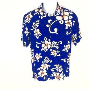 Men’s Button From Blue Floral Hawaiian Shirt S